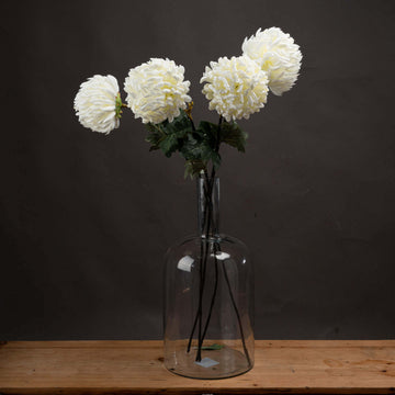 White artificial chrysanthemum stem with hyper-realistic petals, 87cm tall, perfect for home decor arrangements by Sostter at brixbailey.com