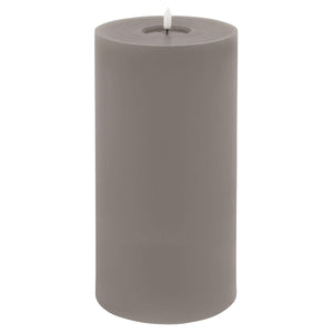 Grey LED wax candle with realistic dripping effect, flickering glow, and elegant texture for safe home decor by sostter at brixbailey.com