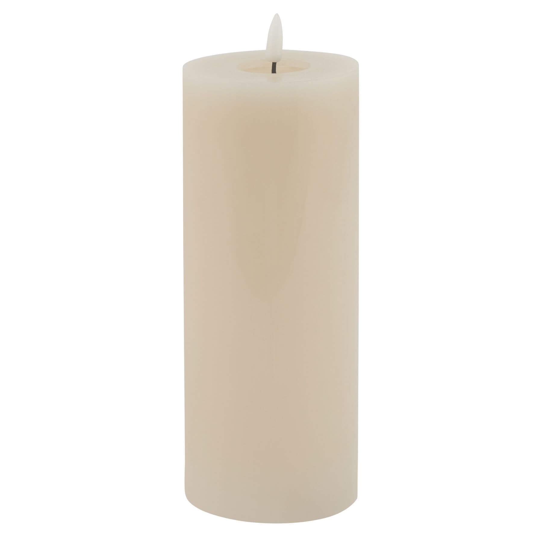 Taupe LED wax candle with realistic dripping effect, flickering flame, and neutral decor-friendly design from Luxe Collection by Sostter at brixbailey.com