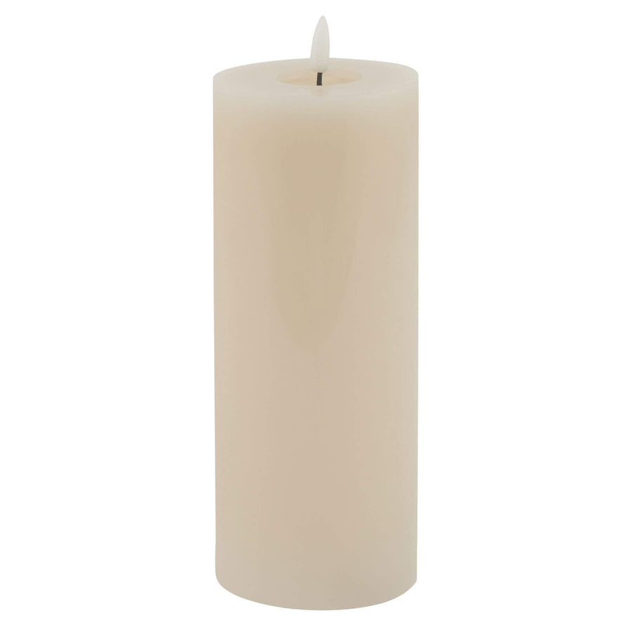 Taupe LED wax candle with realistic dripping effect, flickering flame, and neutral decor-friendly design from Luxe Collection by Sostter at brixbailey.com