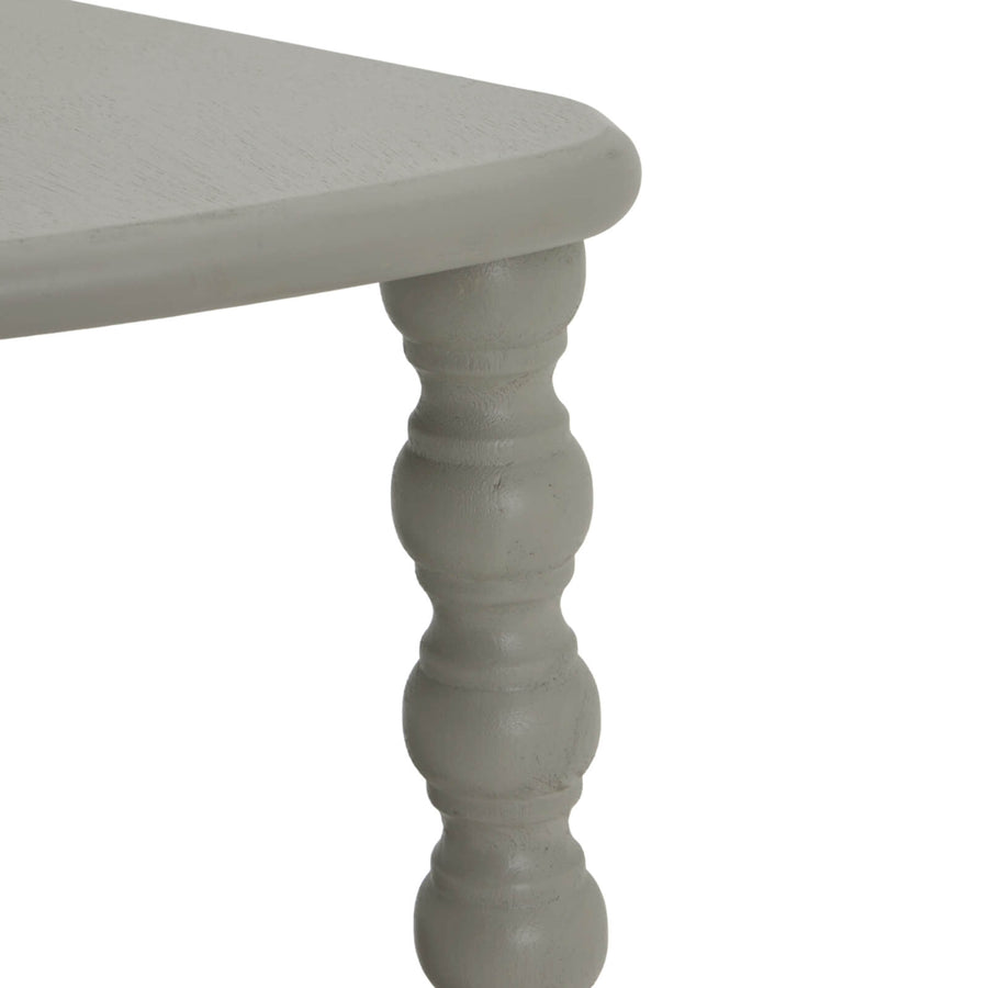 Camden three-tier wood side table in grey with elegant half-moon silhouette and graduated display shelves by Sostter at brixbailey.com