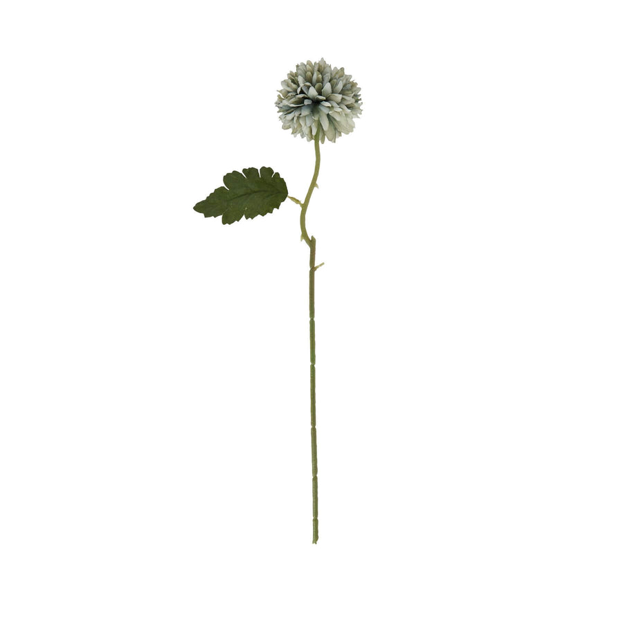 Lifelike pale green-blue artificial chrysanthemum stem with realistic plastic petals and green leaf by Sostter at brixbailey.com