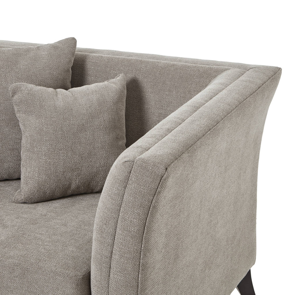 Vesper taupe snuggle chair with plush cushioning, wood frame, and compact design for cozy relaxation spaces by Sostter at brixbailey.com