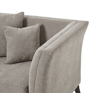 Vesper taupe snuggle chair with plush cushioning, wood frame, and compact design for cozy relaxation spaces by Sostter at brixbailey.com