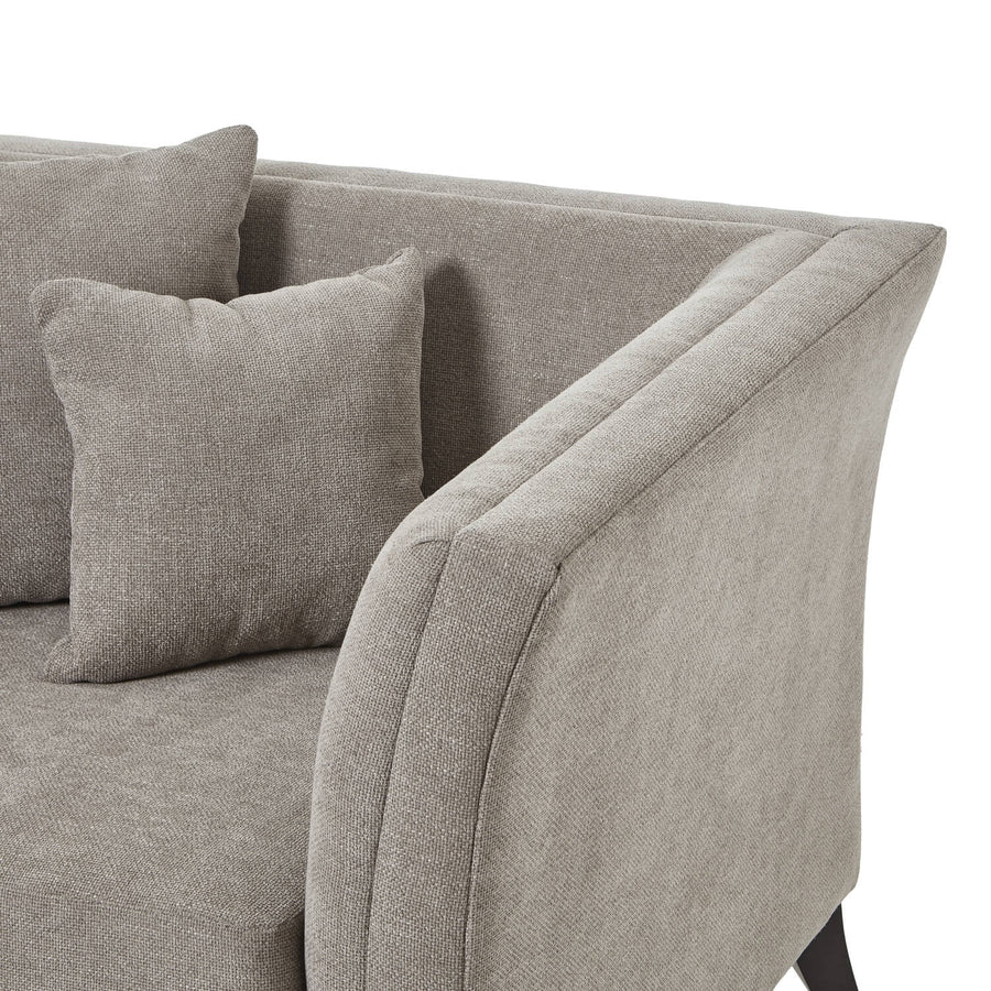 Vesper taupe snuggle chair with plush cushioning, wood frame, and compact design for cozy relaxation spaces by Sostter at brixbailey.com