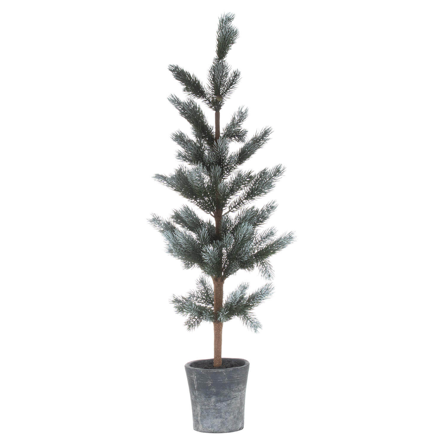 Lifelike 120cm artificial fir tree with pinecones in natural green, displayed in neutral stone base for holiday decor by Sostter at brixbailey.com