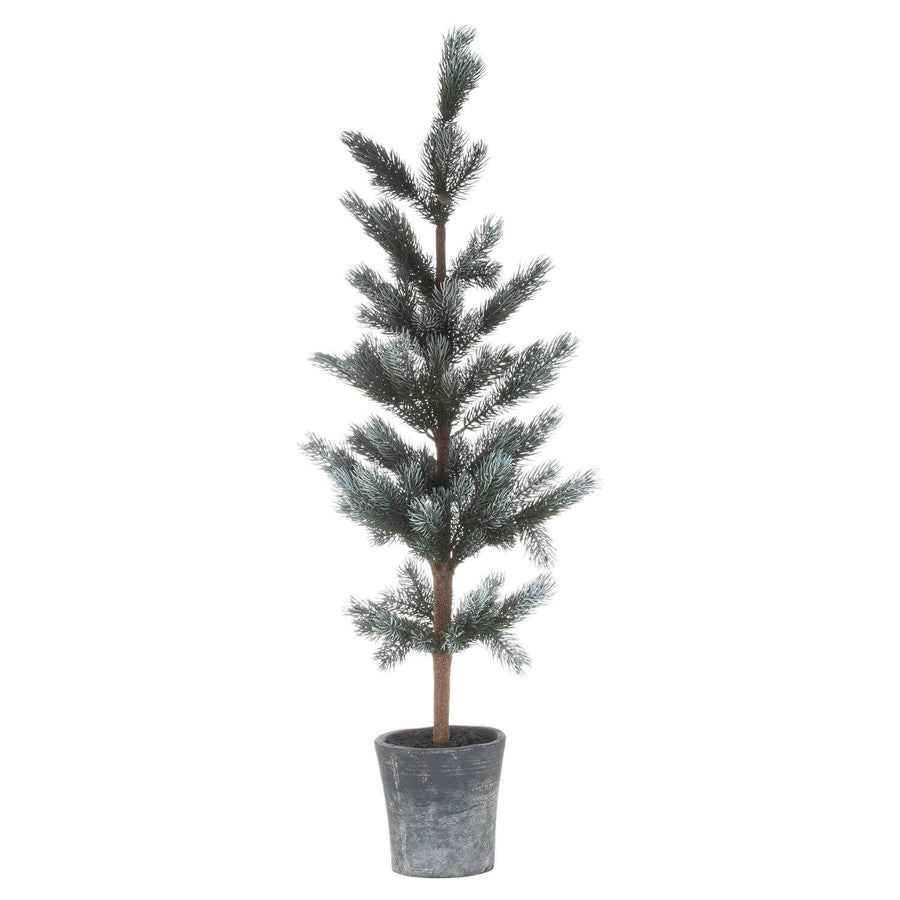 Lifelike 120cm artificial fir tree with pinecones in natural green, displayed in neutral stone base for holiday decor by Sostter at brixbailey.com