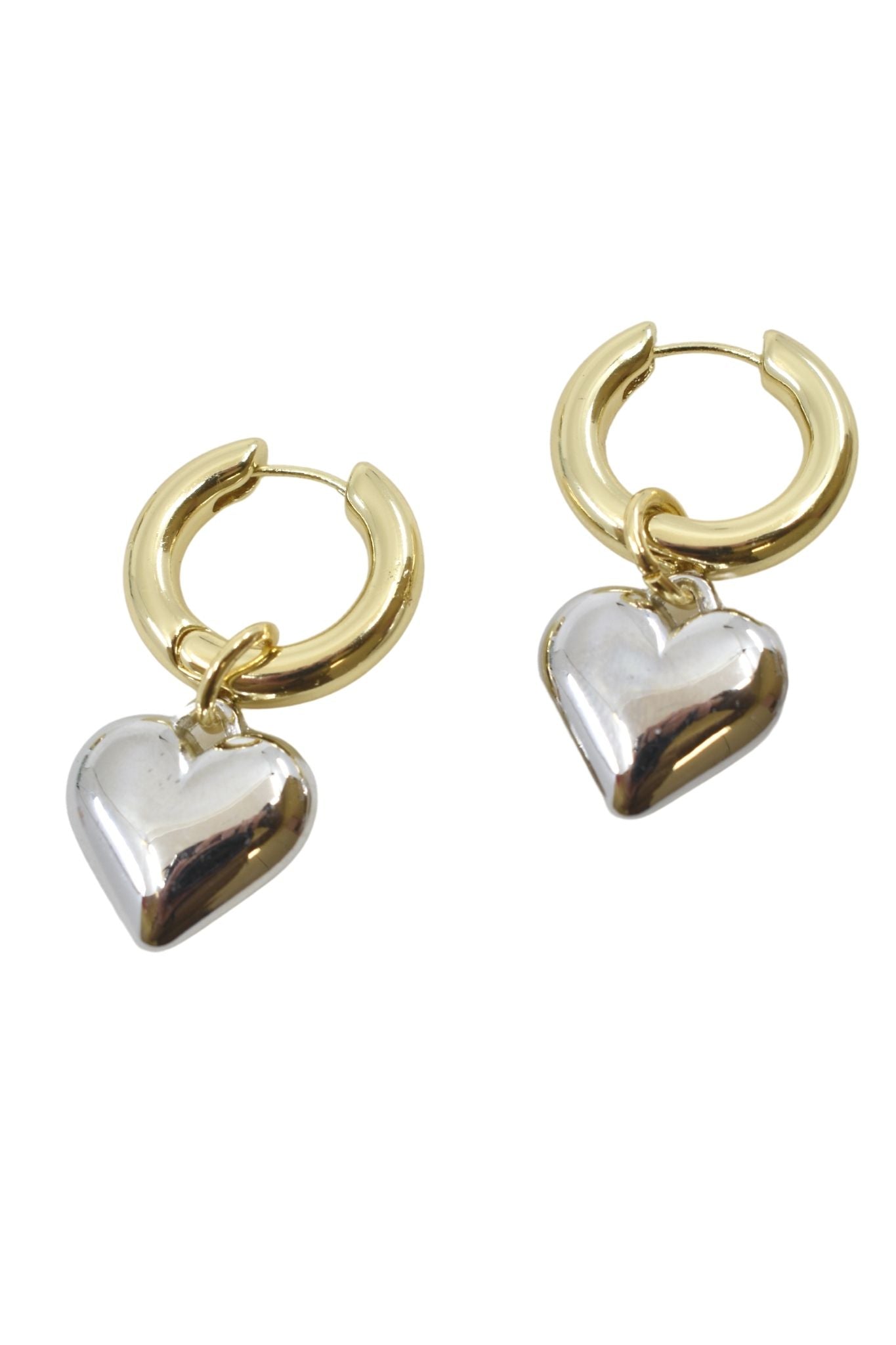 Gold Hoop Earrings with Silver Hearts