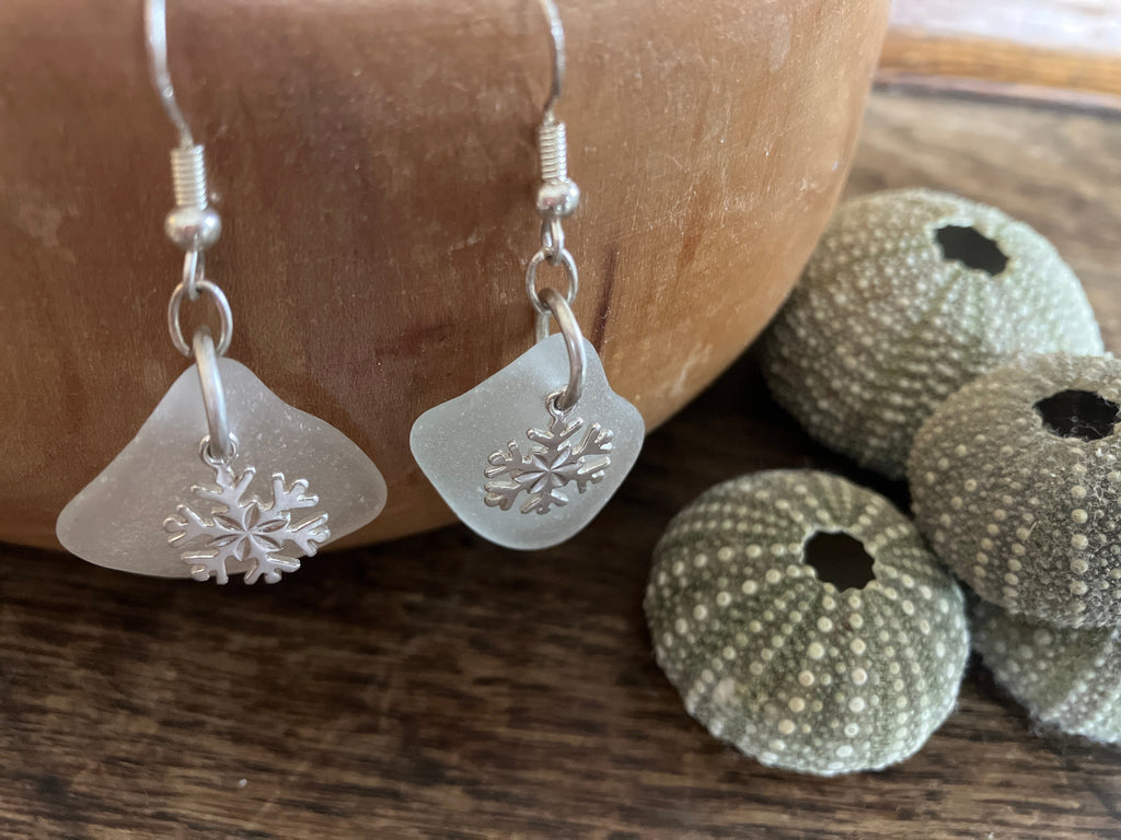 Snowflake Scottish Seaglass 925 Earrings