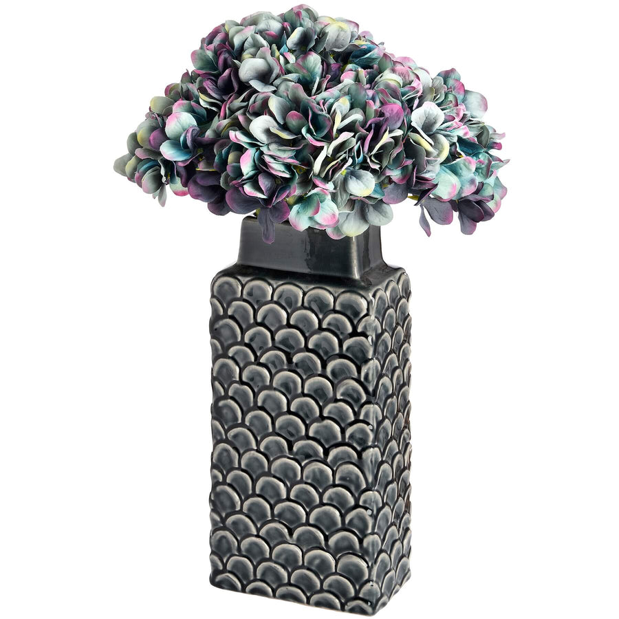 Handcrafted Mediterranean blue ceramic vase with intricate patterns, rectangular shape, 32cm height, for home decor. by Sostter at brixbailey.com