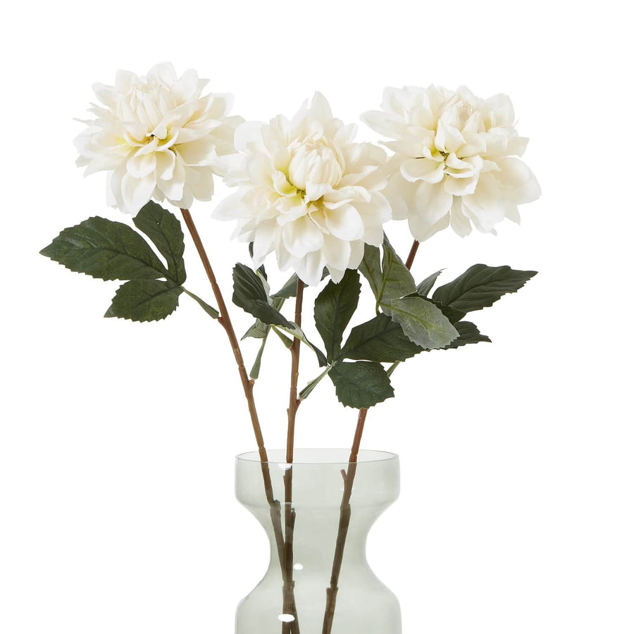 Tall white artificial dahlia flower with realistic layered petals and green foliage, 83cm tall, for home decor by Sostter at brixbailey.com