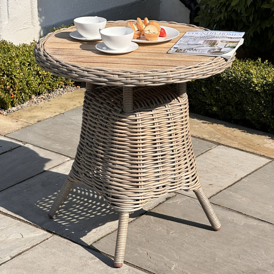 Amalfi Collection Outdoor Bistro Table - Stylish Beige Metal Table with Wood Top (Height 72 cm, Depth 70 cm, Width 70 cm) by Hill Interiors at www.brixbailey.com