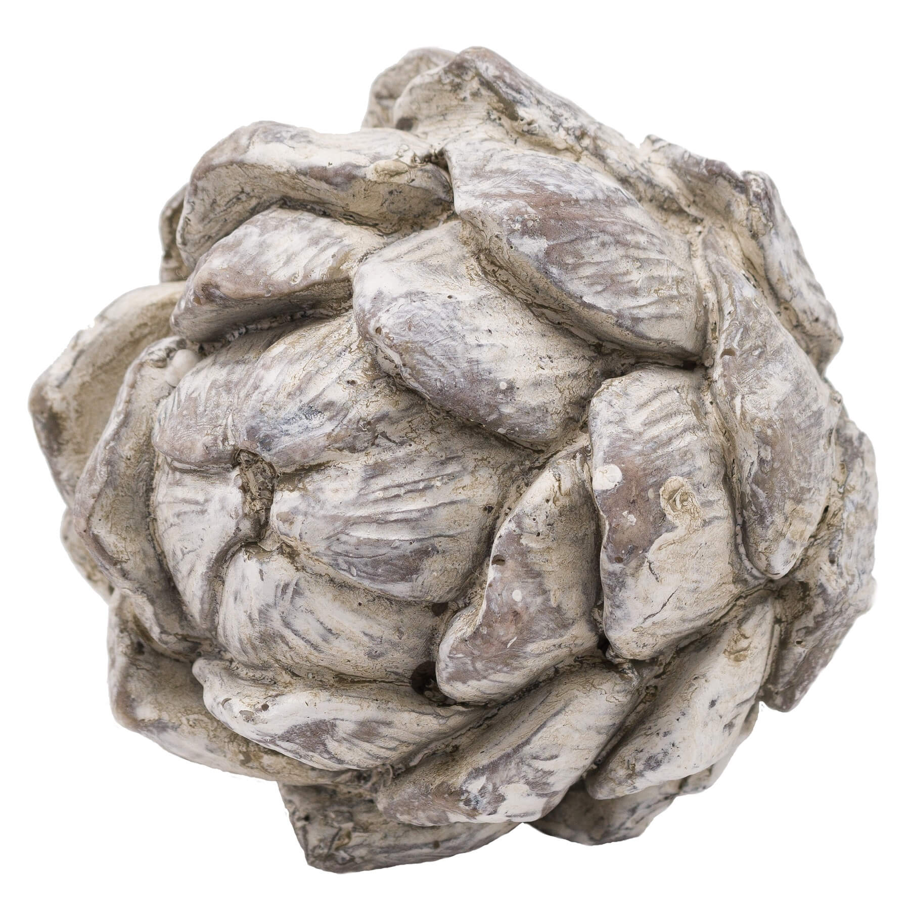 Handcrafted antique white ceramic artichoke sculpture with distressed glaze and intricate petal detailing. by Sostter at brixbailey.com