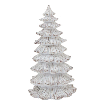 Handcrafted snowy fir tree sculpture in white resin with lifelike snow-dusted evergreen details, 25cm tall. by Sostter at brixbailey.com