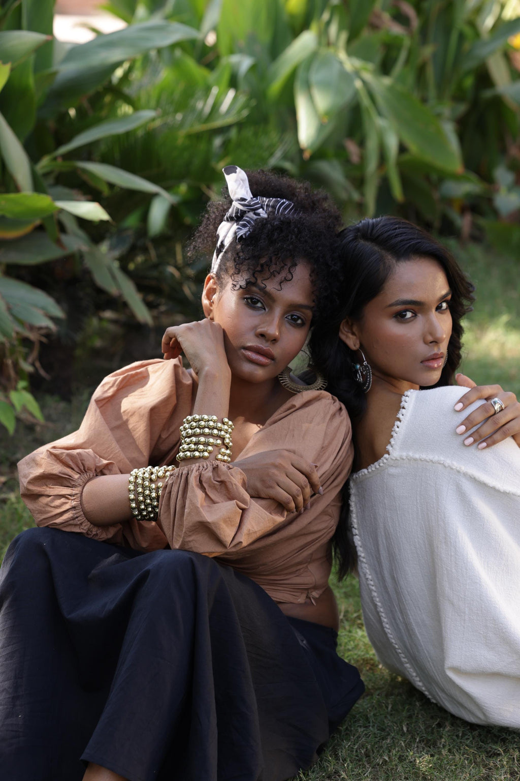 Beaded Orb Adjustable Brass/Sliver Cuff - Textured golden cuff with polished brass beads, crafted for a modern ethnic feel.