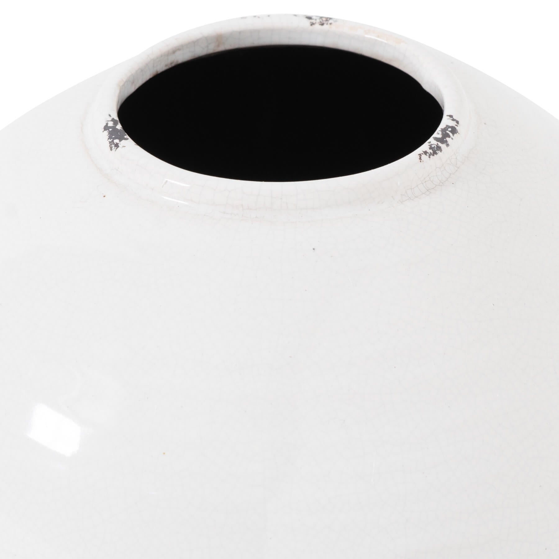 Handcrafted white ceramic vase with unique glazing, rustic-modern design, 29cm wide, artisan-crafted home decor by Sostter at brixbailey.com