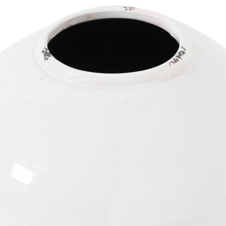 Handcrafted white ceramic vase with unique glazing, rustic-modern design, 29cm wide, artisan-crafted home decor by Sostter at brixbailey.com