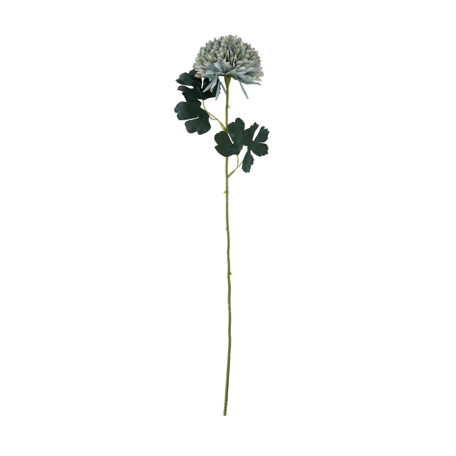Artificial chrysanthemum stem with sage and powder blue petals, lifelike plastic floral arrangement for vases by Sostter at brixbailey.com