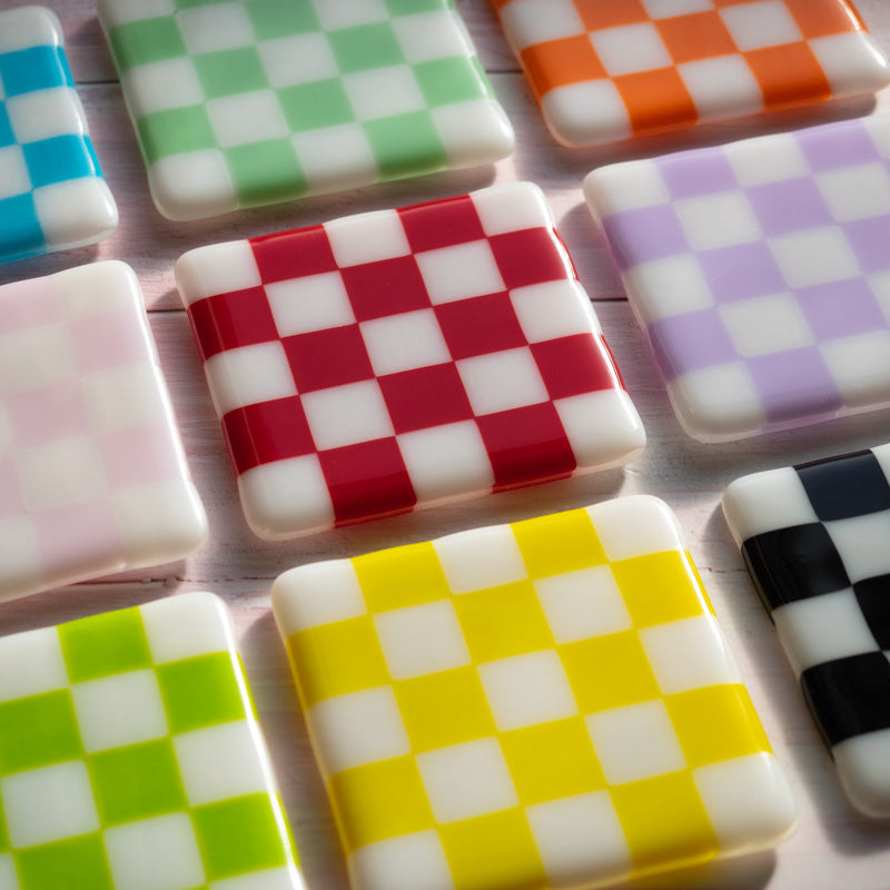 10cm Chequered White/Colour Coaster - Bullseye Collection