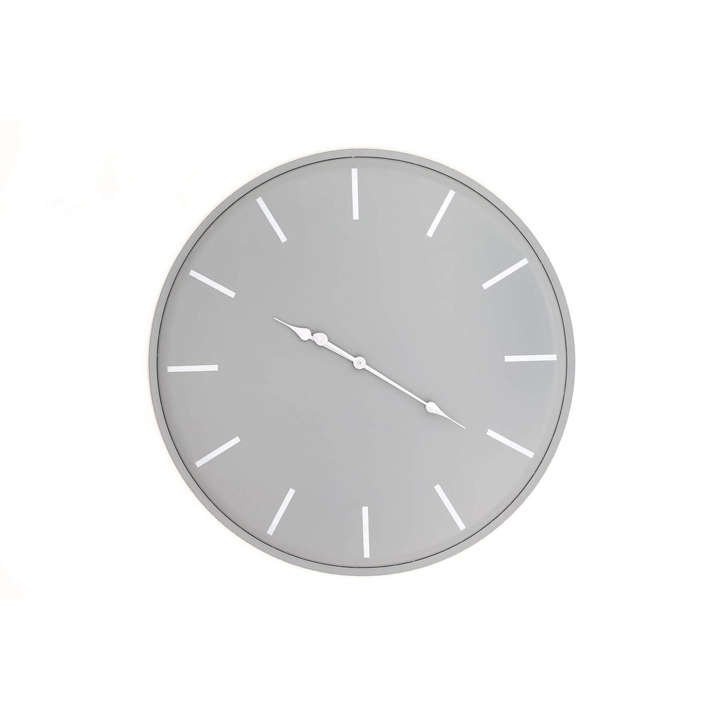 Large 80cm grey metal wall clock with minimalist design, perfect for modern or industrial decor by Sostter at brixbailey.com