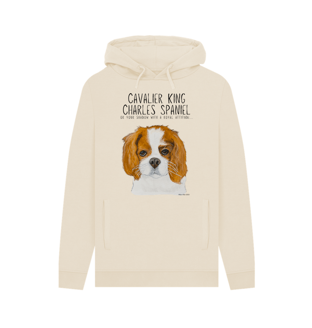 Crowned & Cozy: Sustainable Men's Hoodie Featuring Your Cavalier King (or Queen)