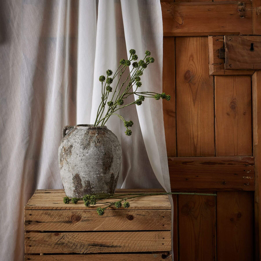 Handcrafted green craspedia stems with spherical blooms, 60cm tall, sage green artificial flowers for modern floral arrangements. by Sostter at brixbailey.com