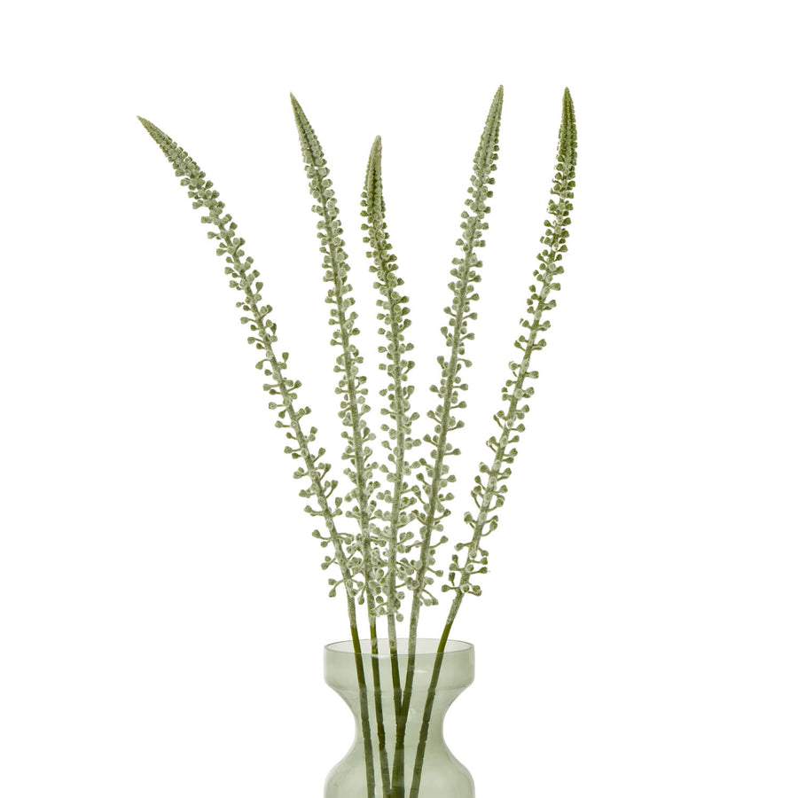White faux foxtail lily stem with cascading florets, 88cm tall, for modern farmhouse or minimalist decor by Sostter at brixbailey.com