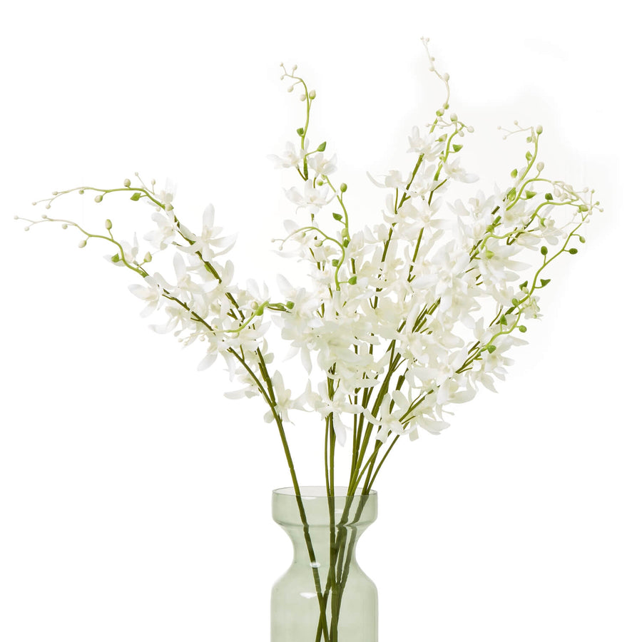 White cymbidium spray faux floral with botanically accurate blooms, perfect for modern home decor by Sostter at brixbailey.com