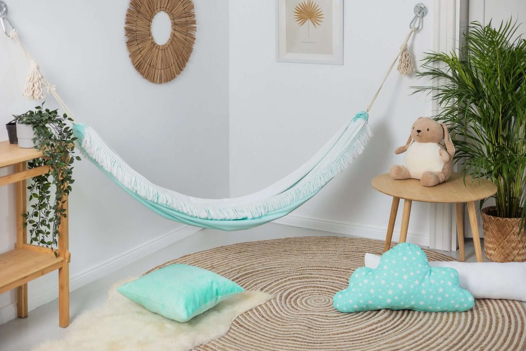 Blue Lagoon Hammock: Ultimate Comfort & Safety - Handmade, Cozy, and Stylish for Family Relaxation by Sówka at www.brixbailey.com