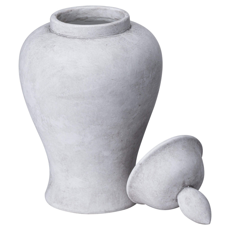 Hand-finished stone-textured Darcy ginger jar in natural hue, 28cm ceramic vase for floral displays or home decor storage. by Sostter at brixbailey.com