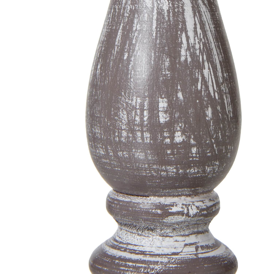 Rustic table lamp with weathered gray-washed wood base and natural linen shade for farmhouse or industrial decor.by Sostter at brixbailey.com