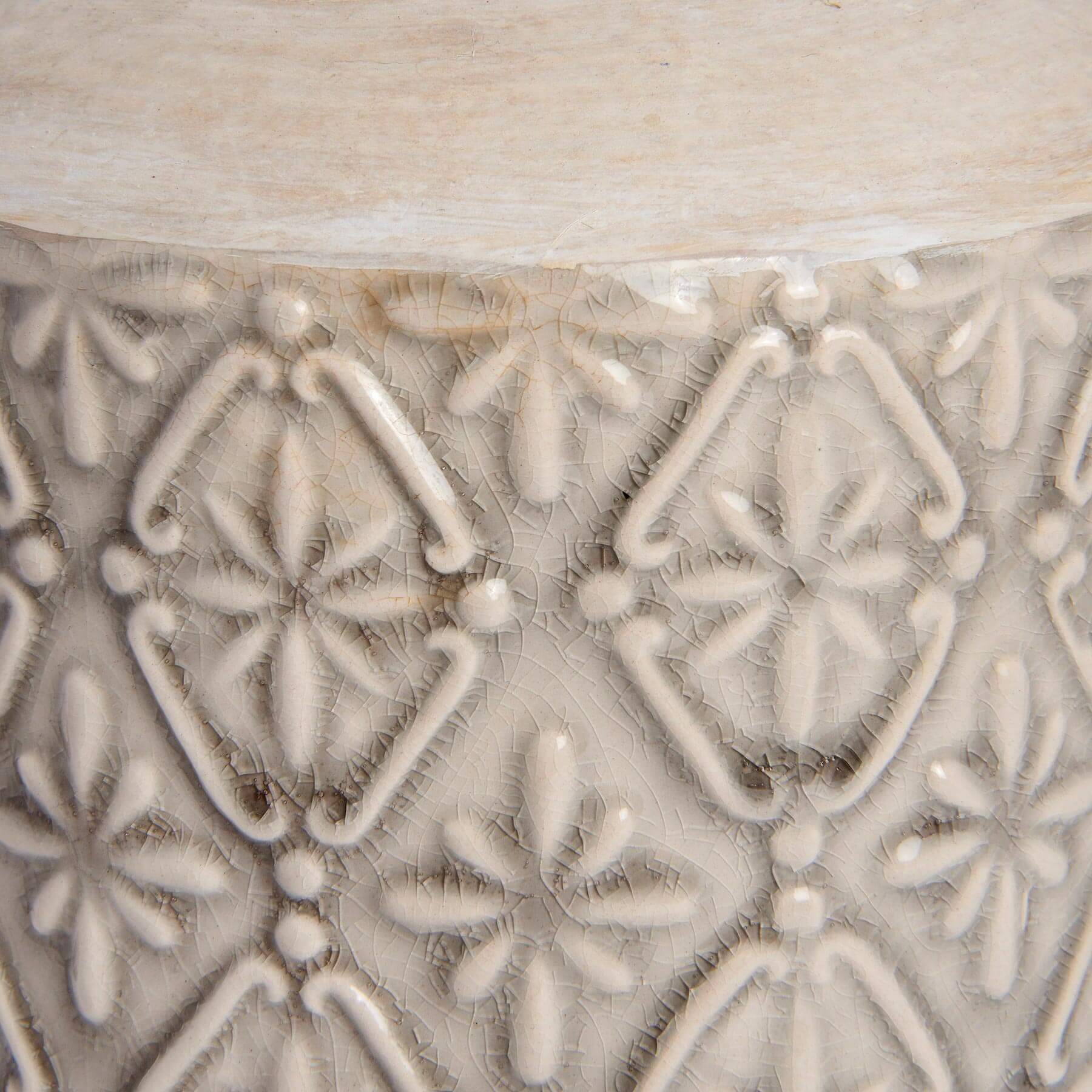 White ceramic-style plastic vase with textured artisan patterns, 26cm tall, modern architectural home decor by Sostter at brixbailey.com