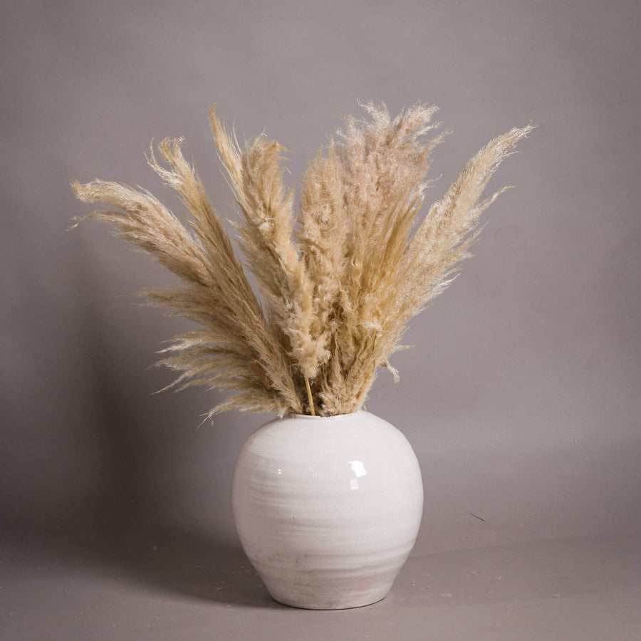 Cream crackle-glazed ceramic vase, 38cm tall with 37cm diameter, showcasing artisan floral display elegance. by Sostter at brixbailey.com
