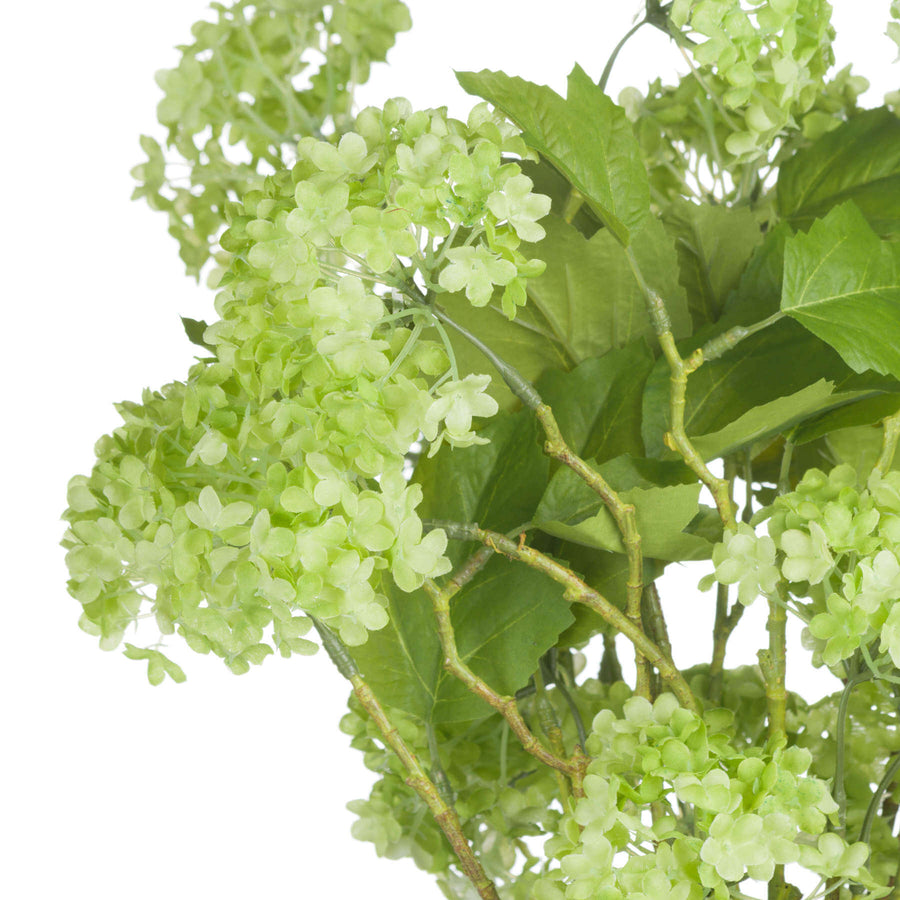 Lifelike artificial Viburnum spray with green foliage and clustered blooms for home decor by Sostter at brixbailey.com