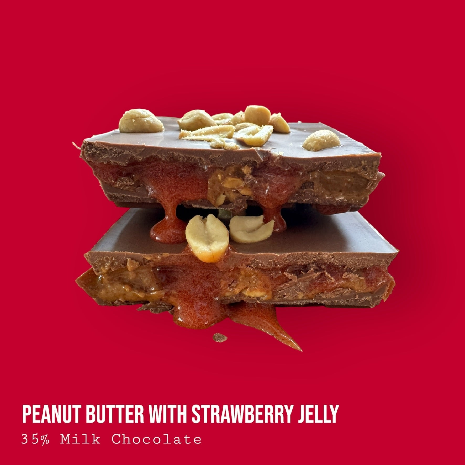 Crunchy Peanut Butter with Strawberry Jelly Topped with Salted Peanuts in Milk Chocolate 230g