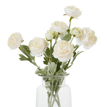 Lifelike apricot ranunculus faux flower with layered petals and green foliage, 50cm plastic stem for home decor by Sostter at brixbailey.com