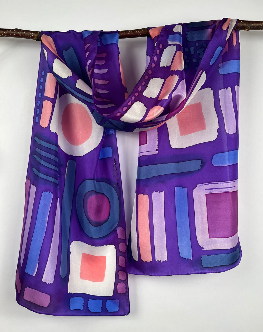 “Purple Glyphs"” - Hand-dyed Silk Scarf - $125