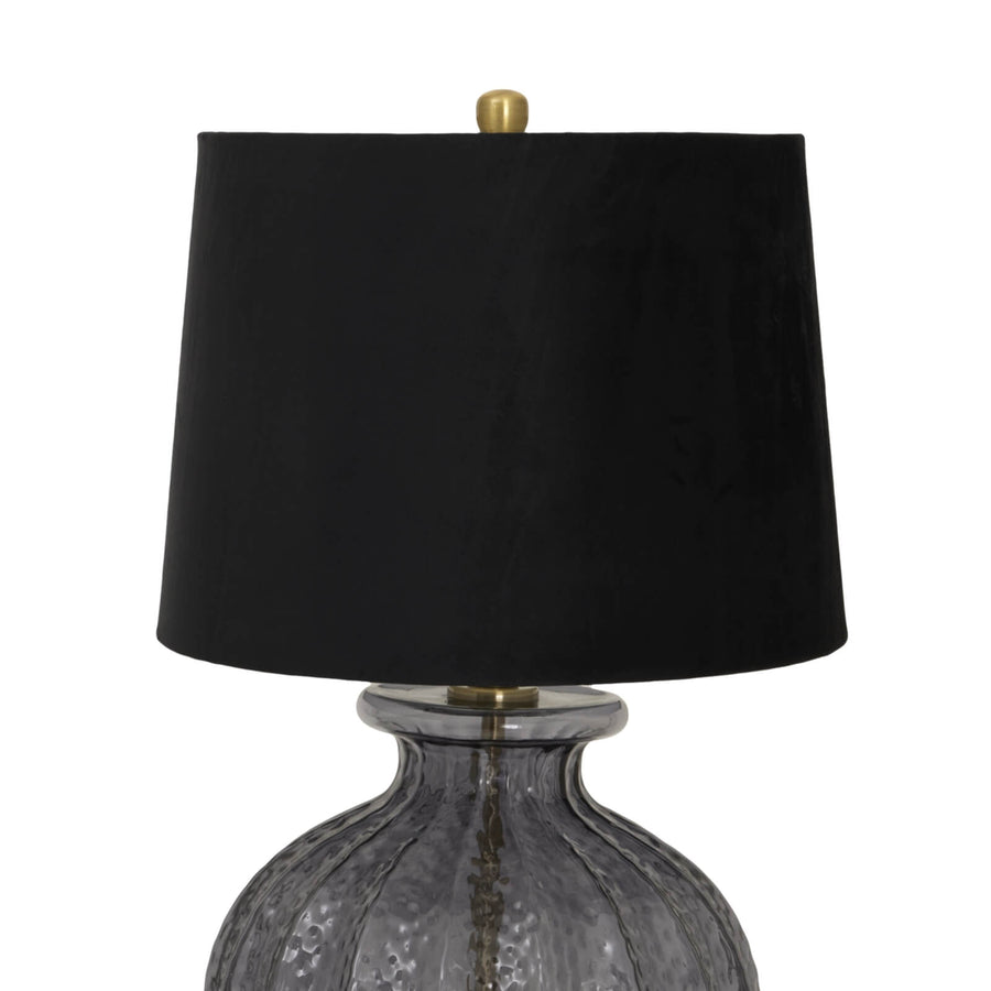 Luxton table lamp with black velvet shade and hand-carved fluted glass base in sophisticated black and transparent design by Sostter at brixbailey.com