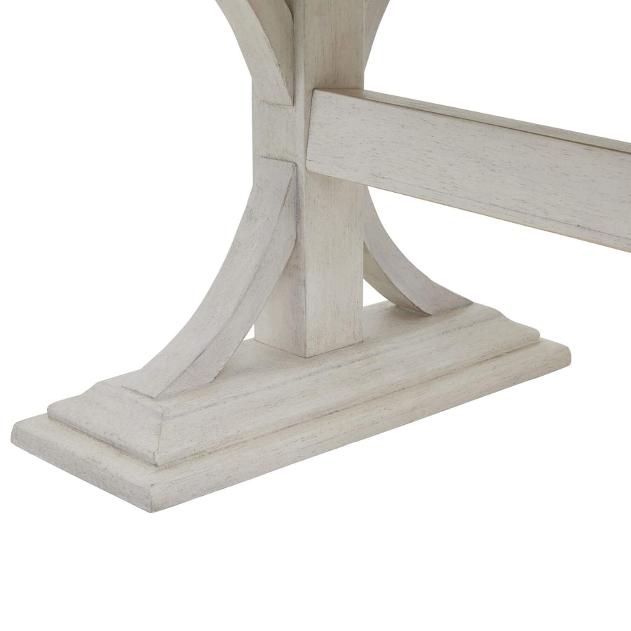 Farmhouse dining bench with pine top and white legs, rustic modern style, solid wood construction by Sostter at brixbailey.com