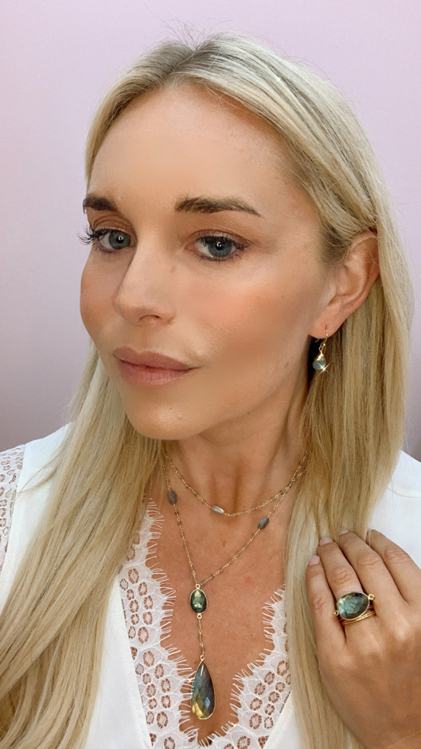 Double Diana Necklace in Labradorite with Drop