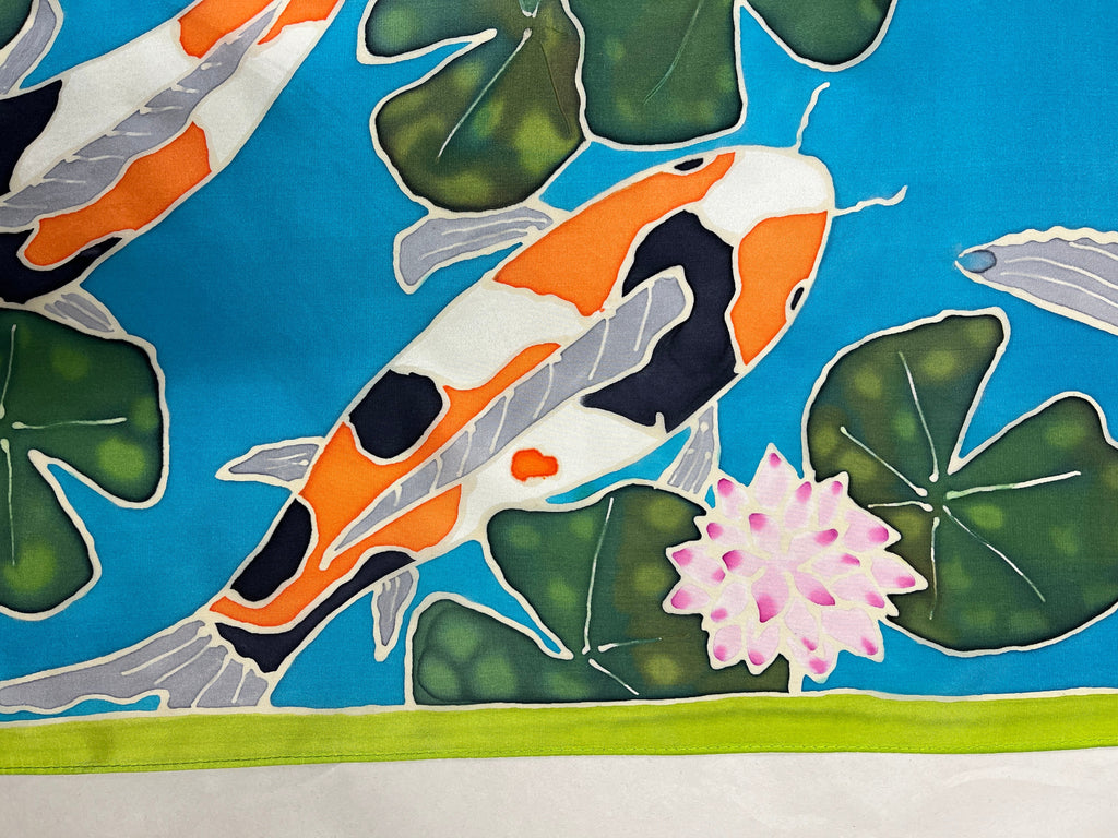"Aqua Pond Koi” - Hand-dyed Silk Wall Hanging  - $365