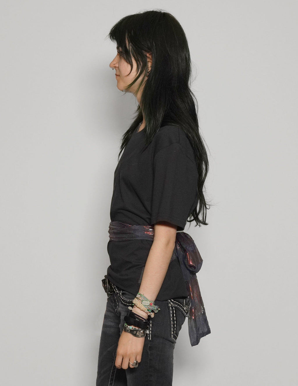 ST Lined Logo Tie-Tee in Black with Blue & Gold Tie