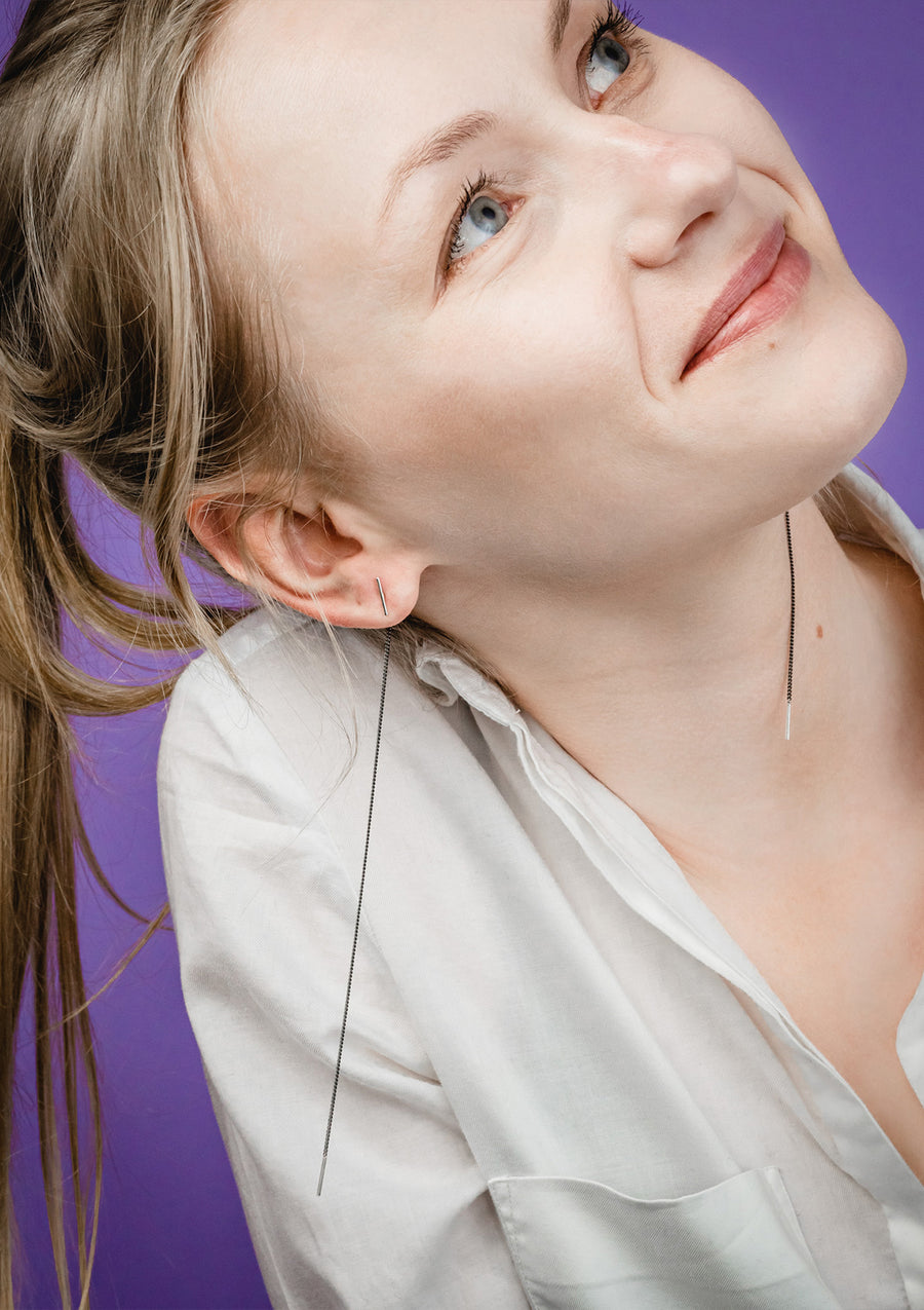 SWING Earrings – Oxidized Silver 925, Elegant Minimalist Design by Maarja Palu at www.brixbailey.com