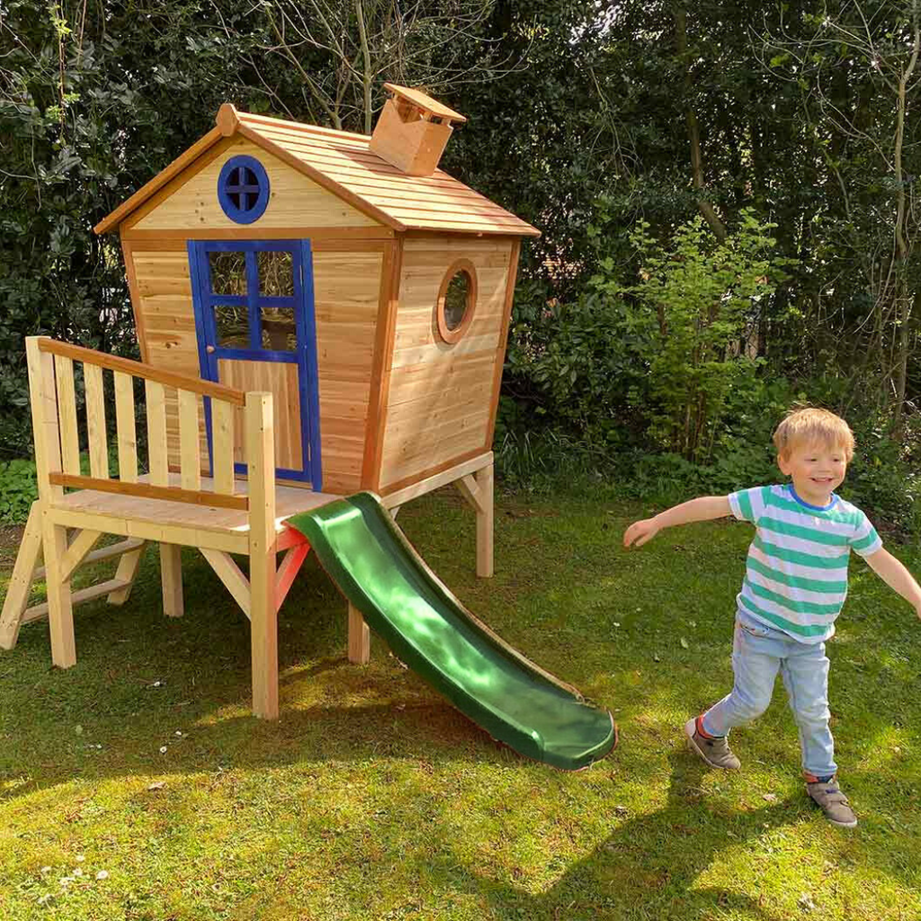Wooden Tower Playhouse with Slide and Ladder