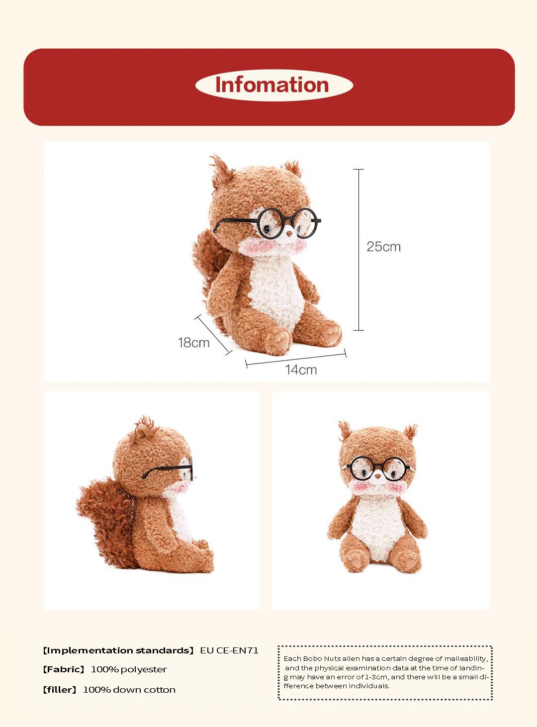 Bobotta Squirrel Plush Toy with Glasses