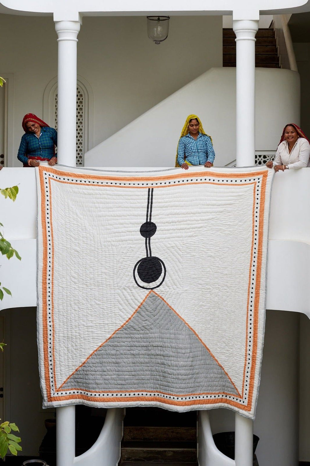 Bauhaus Reversible Quilt in Orange and White