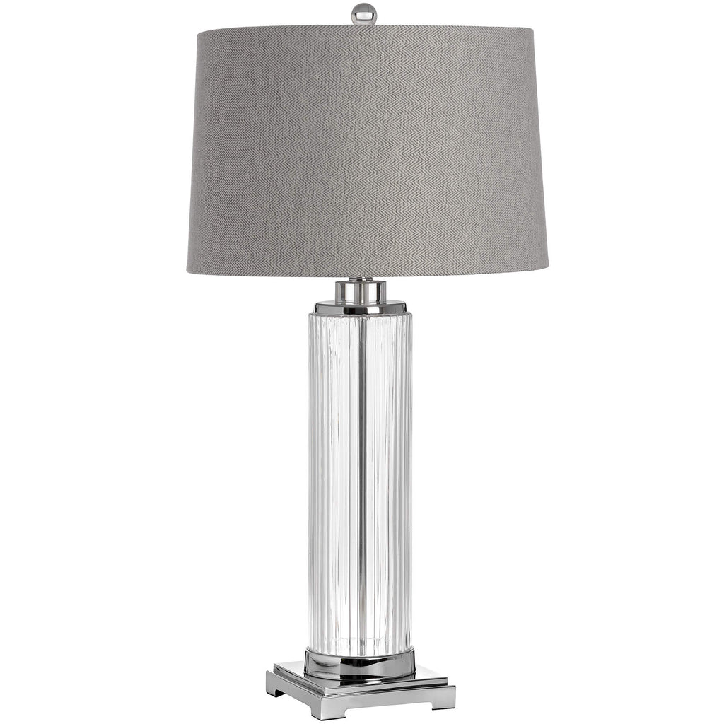 Silver Roma glass table lamp with chrome base, 81cm tall, for modern or traditional decor by Sostter at brixbailey.com