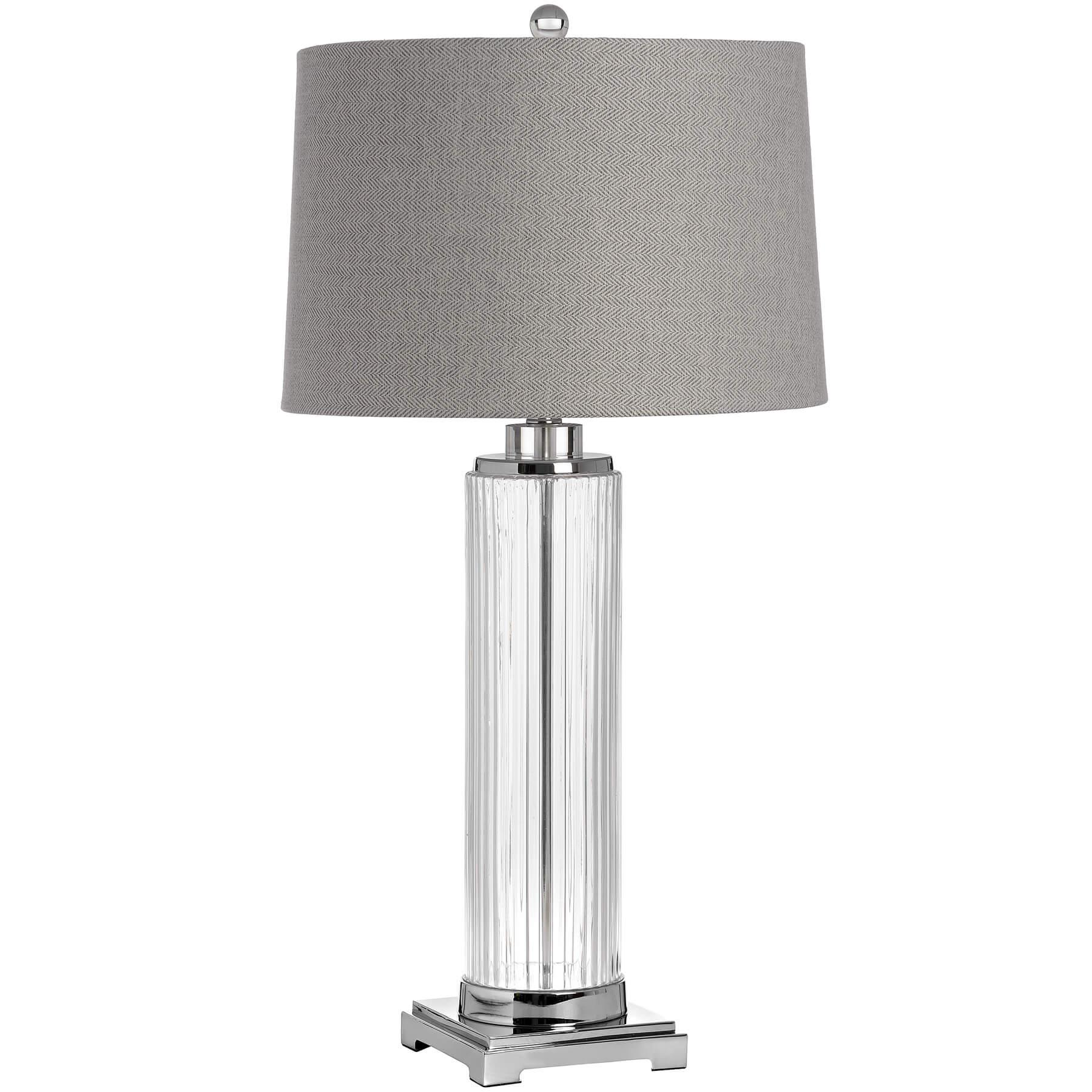 Silver Roma glass table lamp with chrome base, 81cm tall, for modern or traditional decor by Sostter at brixbailey.com