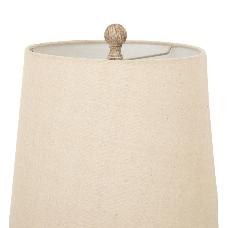 Brown resin candlestick table lamp with linen shade, 80cm tall, warm ambient lighting for living rooms or bedrooms. by Sostter at brixbailey.com