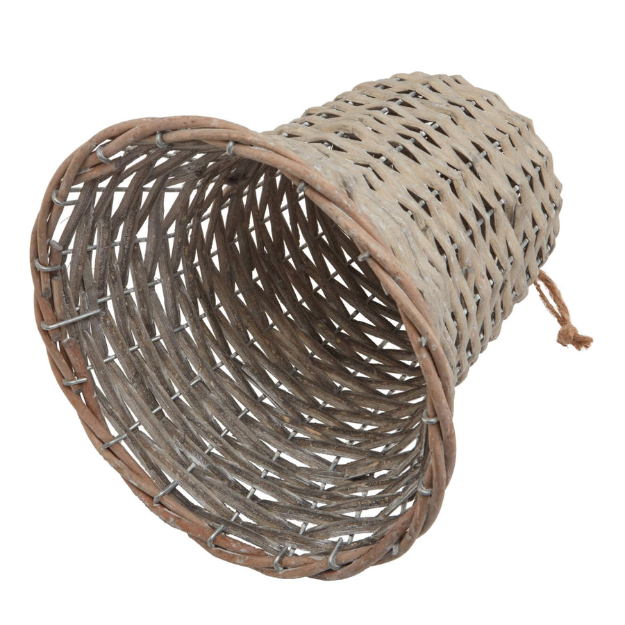 Handwoven wicker bell decoration, rustic brown, 20cm height, artisan-crafted holiday decor with intricate woven patterns by Sostter at brixbailey.com